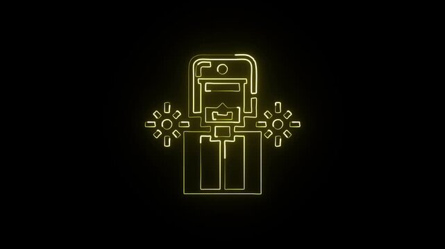 Glowing neon line human cannonball with explosive launch animation. Circus stunt performer icon HD video isolated on black background.