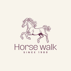 Elegant line art logo for horse riding business since 1980, perfect for branding, advertising, and equestrian themed projects with a vintage feel