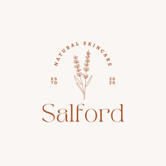 Elegant logo design for natural skincare brand with lavender and minimalist typography, perfect for beauty businesses and wellness marketing projects