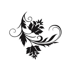 This elegant black and white floral design is ideal for decorative borders, logos, or vintage-inspired graphic designs, featuring intricate detailing and curved leaves