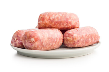 Photo of italian sausage salsiccia isolated on white background.