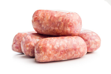 Photo of italian sausage salsiccia isolated on white background.