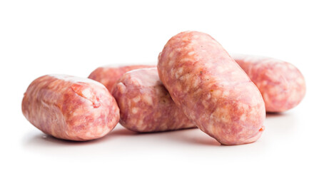 Photo of italian sausage salsiccia isolated on white background.