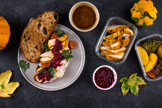 Leftover Thanksgiving day sandwich with turkey