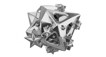 Silver geometric shape with star accents on a white background for modern design