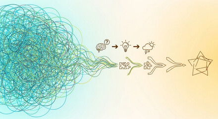 Conceptual illustration showing problem solving process leading to a solution