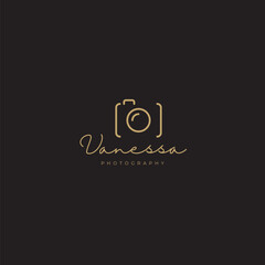 Elegant Vanessa Photography logo for your brand, stunning gold design on black background, perfect for photographers and creative businesses who seek luxury