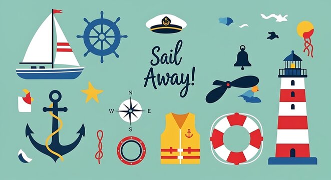 Nautical Adventure Elements for Maritime Exploration and Seaside Celebrations with Sailing and Ocean Themes