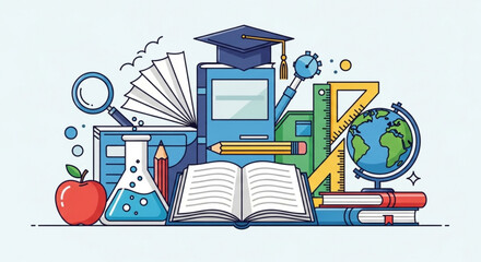 Colorful illustration of education elements for back to school concept design