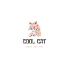 Unique pet shop logo design showcasing a cool cat, perfect for branding a modern veterinary clinic or animal care service with a playful, friendly touch