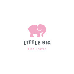 Playful pink elephant logo for modern kids center branding, perfect for preschool, daycare, or children's education businesses needing a cute visual identity