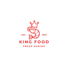 Minimalist shrimp logo design with a crown, perfect for a seafood restaurant or food brand, featuring fresh seafood and a modern, elegant aesthetic