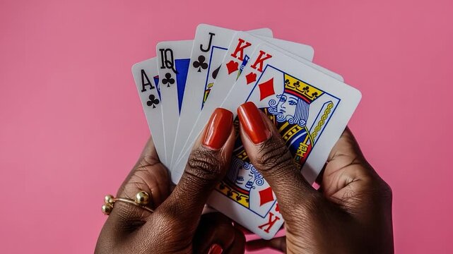 Woman Holding Four of a Kind Cards