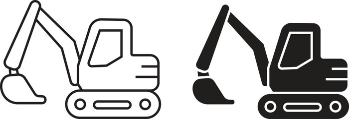 Excavator or bulldozer glyph icon set, representing industrial equipment and labor tools, isolated on transparent background. Heavy machinery and construction vehicle vector illustration design.
