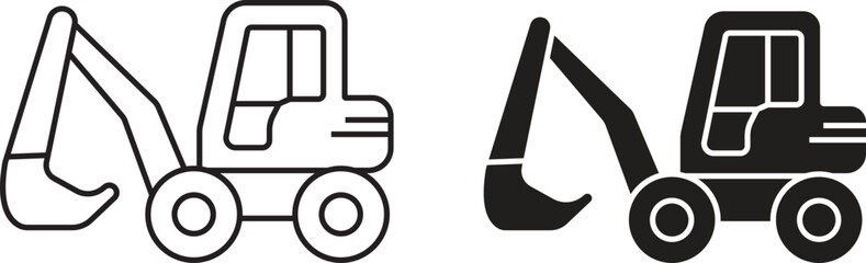 Excavator or bulldozer glyph icon set, representing industrial equipment and labor tools, isolated on transparent background. Heavy machinery and construction vehicle vector illustration design.