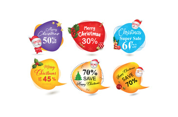A collection of editable christmas sale banners featuring santa claus, snowflakes, holly leaves, and gift elements. Marketing design for winter promotions, New Year offers, and festive shopping events