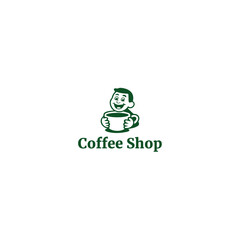 Smiling Cartoon Barista Holding Coffee Cup Logo Design