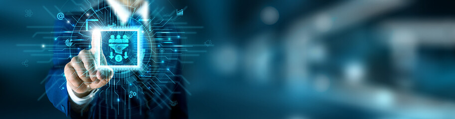 Lead generation technology and marketing data network connecting with predictive holographic interface accuracy solution for customer targeting. Future of sales, CRM, and engagement.