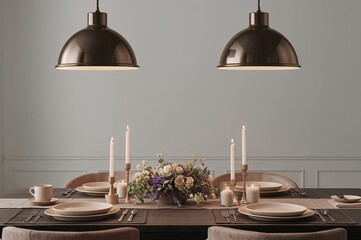 Elegant dining room setup with warm candlelight and floral centerpiece creates a cozy, inviting atmosphere perfect for family gatherings and special occasions
