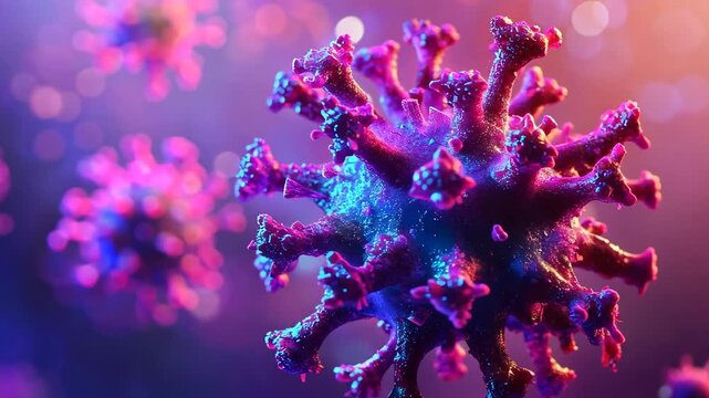 Colorful virus animation in futuristic microbial environment with dynamic movement