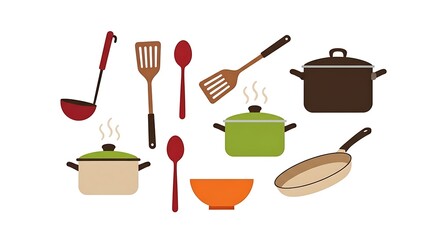 Collection of Kitchen Utensils and Cookware for Culinary Preparations and Food Service Needs