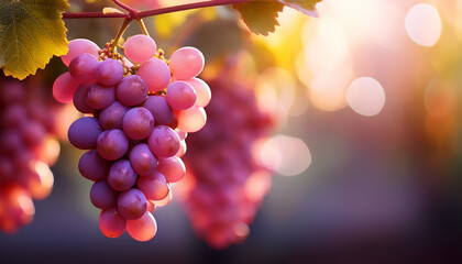 red grapes on vineyard with bokehs