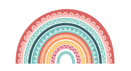 Naklejka premium A colorful boho rainbow illustration with intricate patterns and soothing pastel colors.