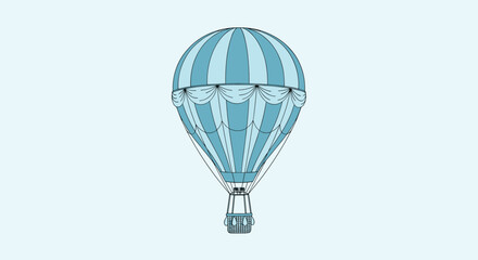 Obraz premium An illustrative depiction of a classic hot air balloon floating gently against a pale blue sky.