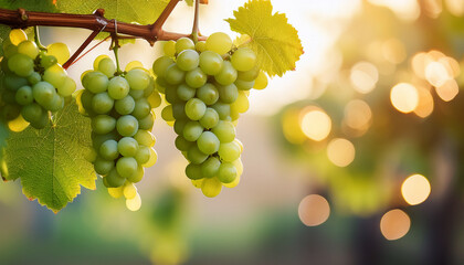 green grapes in vineyard with bokehs 