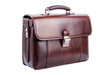 brown leather briefcase with a timeless design and secure lock on a white background