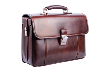 brown leather briefcase with a timeless design and secure lock on a white background