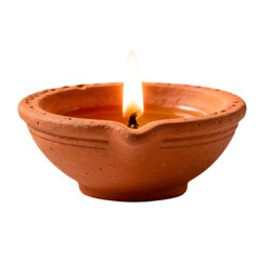 Traditional Clay Oil Lamp with Flame for Puja and Worship