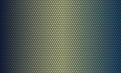 Abstract geometric background with a repeating hexagonal honeycomb pattern in a gradient of blue and gold tones