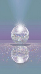Sparkling disco ball reflection on vibrant surface with colorful light effects