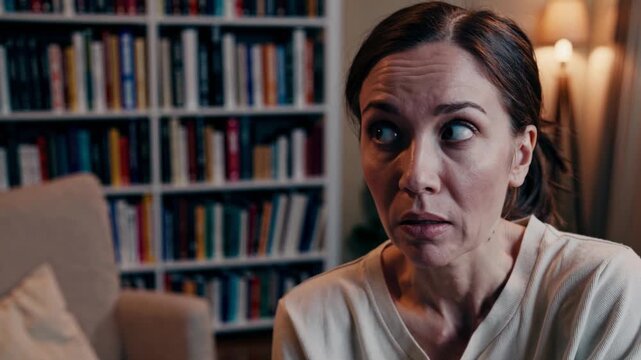 Annoyed woman expressing disappointment and confusion during a difficult video conference call. She is gesturing, rolling her eyes and arguing