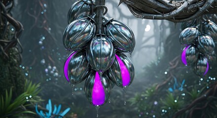 Alien Metallic Pods with Glowing Purple Inserts image