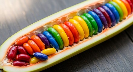 Long Gourd Filled with Rainbow Seeds vegetable