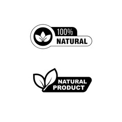 100% Natural Products Label | Organic and Eco Friendly Badge | Green Nature Vector Design