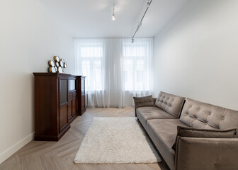 Classic Style Home Living Room Interior. Stylish Modern Apartment. Open Interior, Stylish Sofa