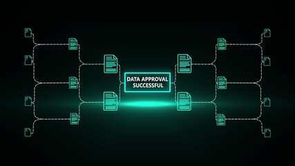Digital Data approval successful animation ai system validation process cyber security network interface blockchain document approved concept glowing technology background 4k motion video animated. - Powered by Adobe