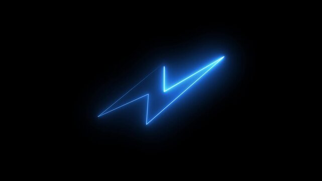 Glowing neon blue charging icon Electric Teal Lightning Bolt with Whimsical Dimension and Glow Effect on a black background.4k video.