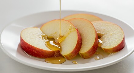 Apple Slices Drizzled with Honey stock aql4u9