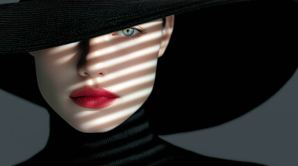 Beauty portrait of a woman in a wide-brim hat