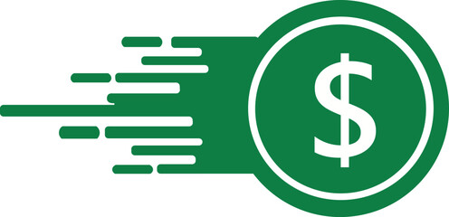 dynamic dollar sign icon with horizontal motion lines in green circle showing fast money movement and rapid financial transactions