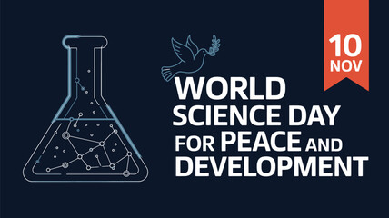 Vector art of world science day for peace and development celebrated with scientific symbols and a dove of peace
