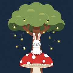 Rabbit with Firefly, Mushroom, and Night Tree.