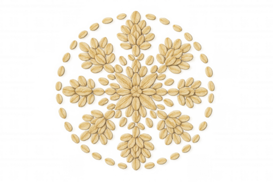 Oats grain mandala pattern forming a decorative intricate circular design on transparent background - Powered by Adobe
