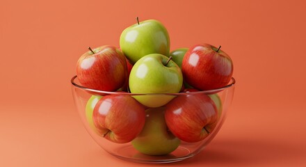 Glass Bowl Filled With Red And Green Apples stock photo