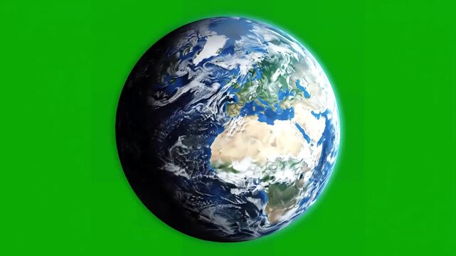 Green Screen realistic earth rotating 4k perfect for your own background using high detailed texture scene 3 with distortion, overlay, glitch, static noise, scan lines on black background, animated