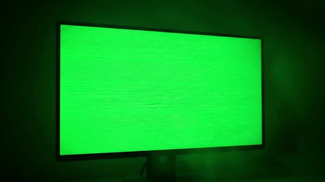 Green Screen cctv cam 1 main monitor display with scan lines on scene 3 distortion, overlay, glitch, static noise, black background, 4k animated video loop